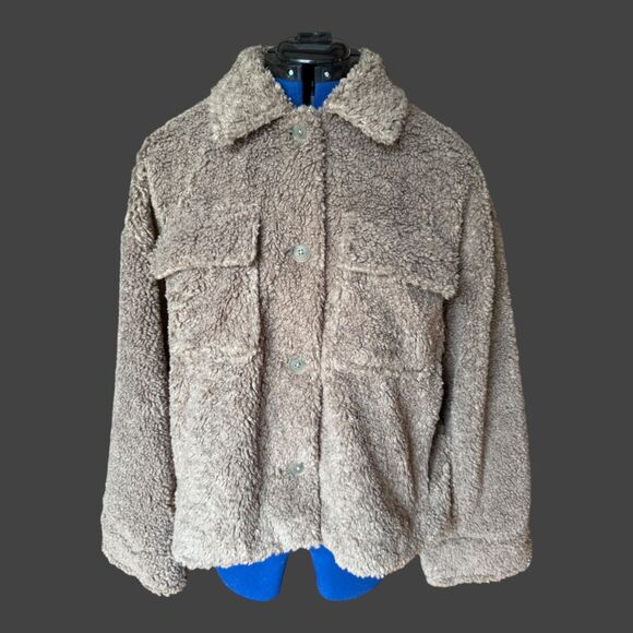 NWT Banana Republic Cropped Sherpa Trucker Jacket - Caramel - XL - Picture 4 of 6